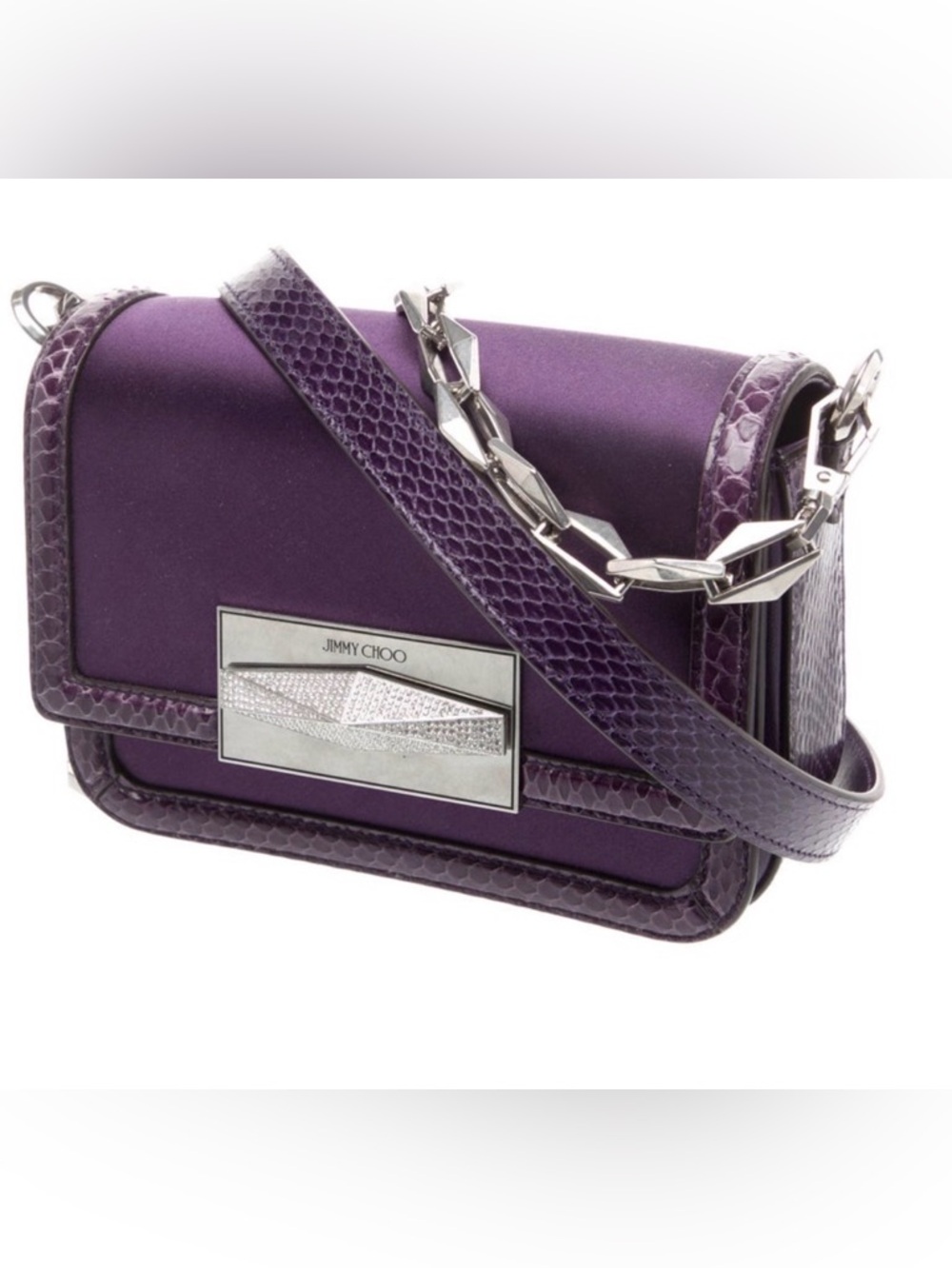 Jimmy Choo Purple Satin & Snakeskin Trim Crossbody Bag - Picture 1 of 5